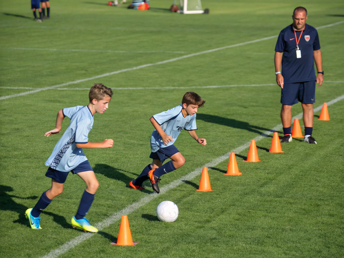Youth players practicing technical drills